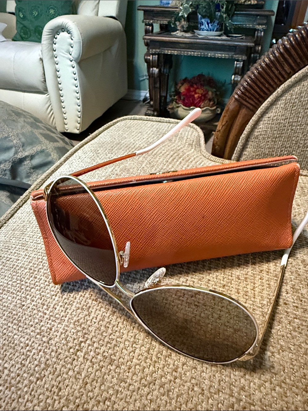 Tory Burch Orange Sunglasses Case with Gold Trim